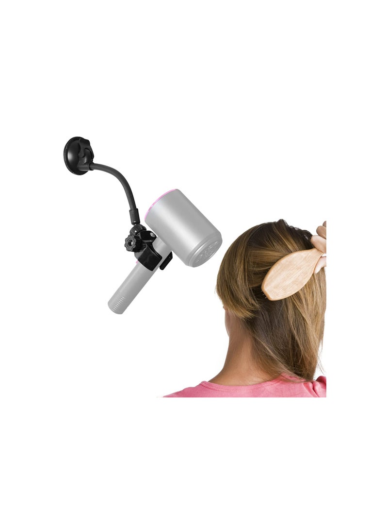 حامل مجفف شعر دوار 360° قابل للتعديل مزود بذراع قابل للتحديد وكوب شفط، حامل مجفف شعر بدون استخدام اليدين للمرايا وبلاط السيراميك. - Image 1